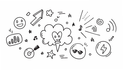 Doodle icons abstract shapes music symbols vector