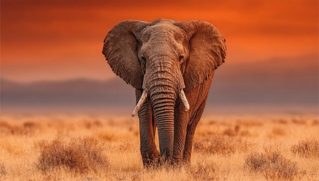 Majestic Elephant in African Sunset Savannah