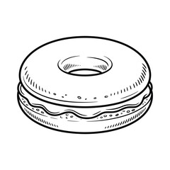 Hand drawn sketch of a frosted donut with a hole