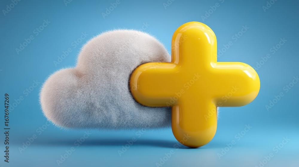 Poster a vivid yellow cross symbol set against a solid deep blue background illustrating a simple yet power