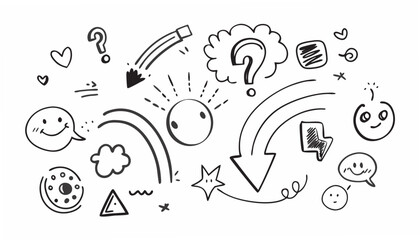 Obraz premium Hand drawn doodles of hearts question marks and smiley faces sketch illustration