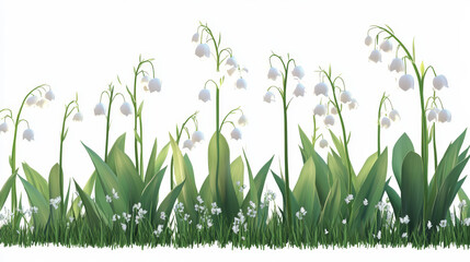White-background lily of the valley with clipping path and complete depth of field.