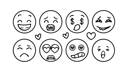 Hand Drawn Emoji Faces With Different Expressions illustration