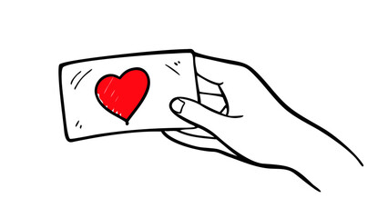 Hand holding red heart doodle vector