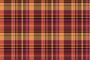 Funky vector texture check, fluffy tartan seamless plaid. Perfection pattern background textile fabric in orange and dark colors.
