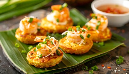 Fototapeta premium Bánh Khọt Mini Crispy Pancakes. Traditional Vietnamese Food