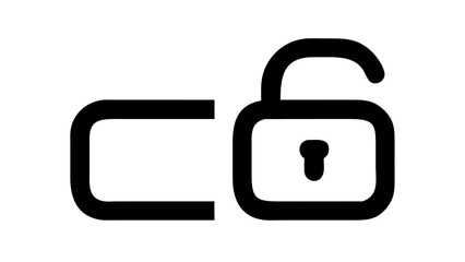 Open padlock silhouette on white background unlock icon security