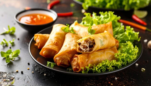 Cha Gio Fried Spring Rolls. Traditional Vietnamese Food