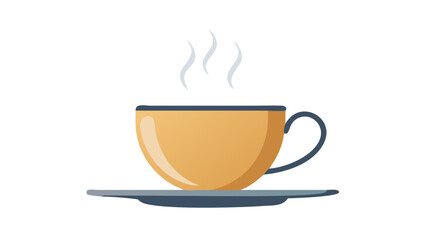 Orange teacup with steam and saucer hot drink beverage