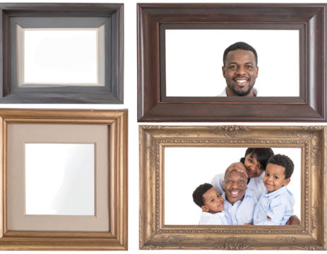  Set of different sizes of photography frames with African American family photos. Iso (2)