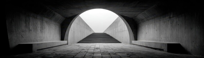 A long winding stairway ascends towards a bright illuminating skylight at the top casting soft natural light down the architectural structure in a modern building s interior