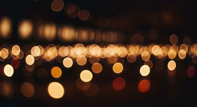 Abstract golden bokeh lights creating a warm and festive background.