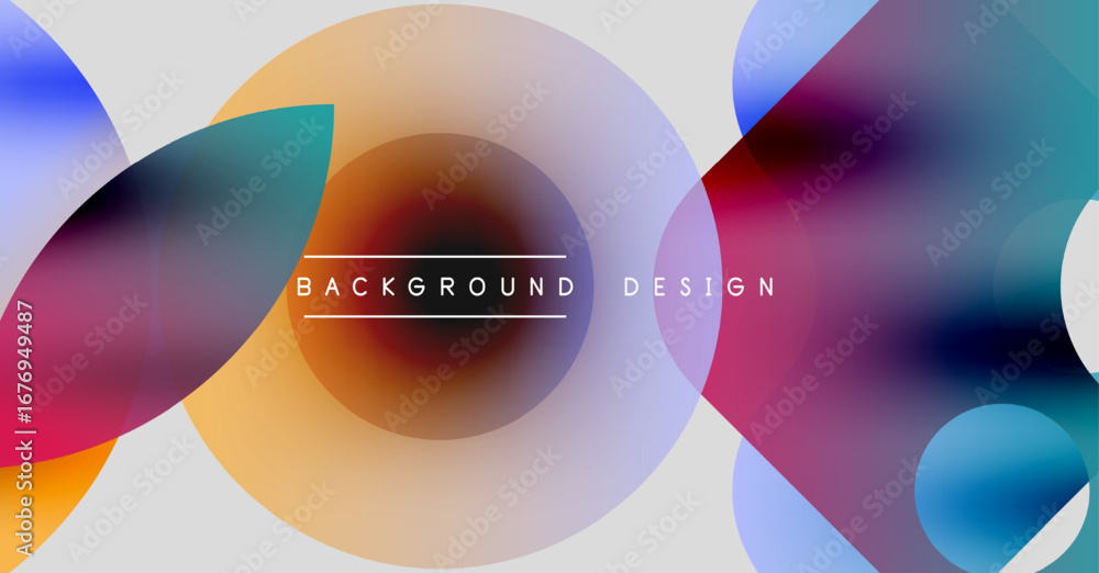 Poster abstract colorful circles overlap, creating dynamic visual effect. background design features gradie