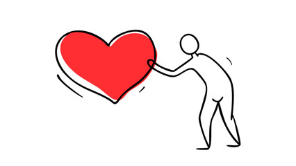 Red heart doodle with black outline simple