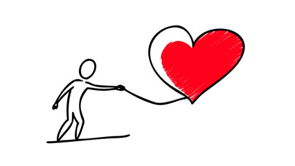 Red heart doodle with sketchy lines love