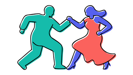 Teal man and purple woman dancing couple people