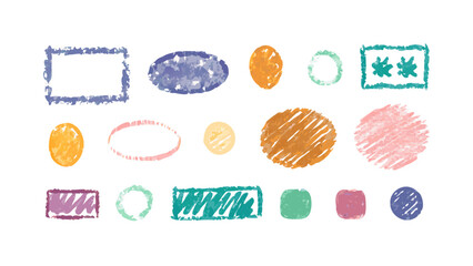 Textured crayon and chalk shapes in various colors geometric