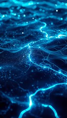 Glowing neon futuristic oceans representing fluidity of artificial intelligence powered innovation and science