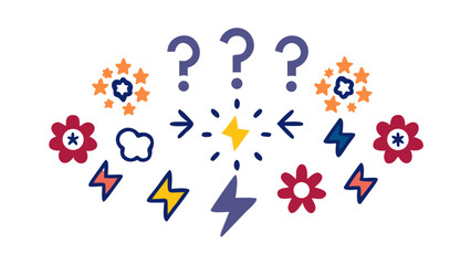 Whimsical lightning stars flowers question marks lightning bolts arrows