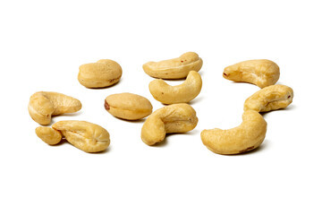 Photo of Cashew nuts  taken with a high-resolution camera using the focus-stacking technique on a white background.