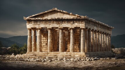 Obraz premium An ancient architectural this very old building stands as a testament to history with its numerous weathered columns and classical design elements from a bygone era