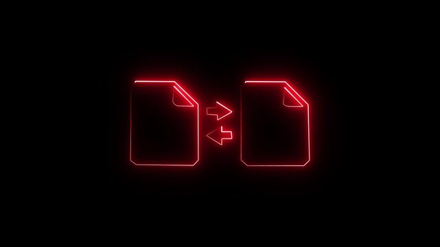 lowing neon Folder icon isolated on black background. Animation of folder opening and closing.file transferring 0 to 100% and 100% to 0% animation 4k video.
