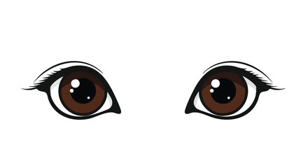 Cartoonish pair of brown eyes peering out from a stark white canvas capturing innocence and intrigue with simple graphic charm