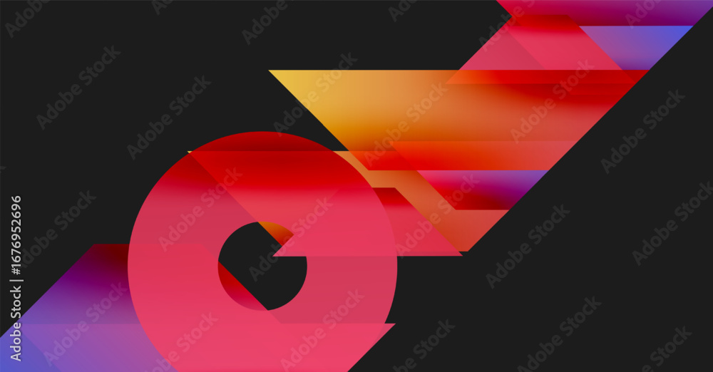 Poster abstract graphic design features vibrant gradients, bold shapes, dynamic composition. letter g domin