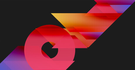 Abstract graphic design features vibrant gradients, bold shapes, dynamic composition. Letter G dominates visual space, layered effect creates depth.