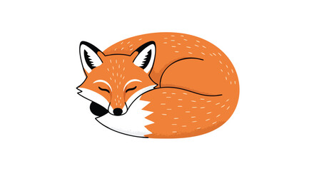 Obraz premium A charming cartoon illustration of a curled-up orange fox, conveying peacefulness and simple beauty, with clean lines and a minimalist design