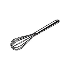 Whisk: A detailed sketch of a whisk, presented in a simple black and white illustration, perfect for culinary projects. 