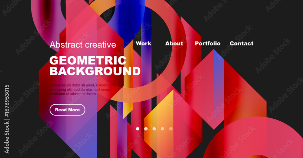 Poster abstract website header design. vibrant overlapping shapes create dynamic geometric background. text