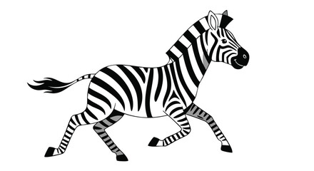A captivating graphic illustration depicting a dynamic zebra in motion against a pristine white backdrop, conveying both charm and energetic vibrancy