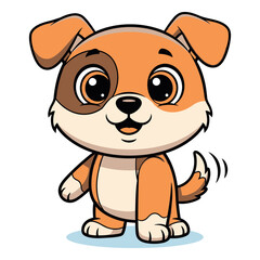 Happy adorable cartoon puppy dog waving tail and paw friendly and playful canine pet vector