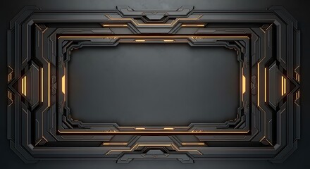 Futuristic Dark Gray Metal Frame with Golden Accents.