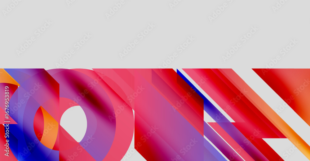 Aufkleber abstract composition featuring vibrant overlapping shapes. red, blue, purple hues dominate design, c