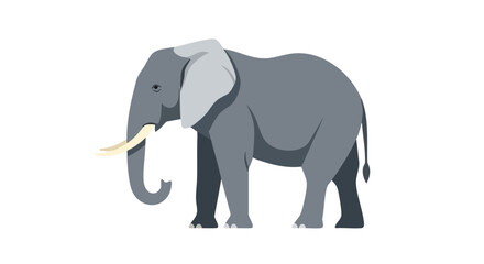 Obraz premium A Flat Vector Image of an African Elephant, Majestic Creature of the Savannah with Impressive Ivory Tusks, Depicted in Shades of Gray Against a