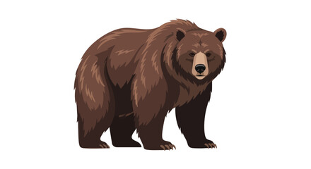 Fototapeta premium Digitally illustrated brown bear standing against a plain white backdrop showcases wild animal features and cartoon character aesthetics