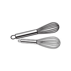 Whisk Duo: A detailed illustration of two whisks positioned for culinary application, portraying essential tools for perfect baking and cooking endeavors.
