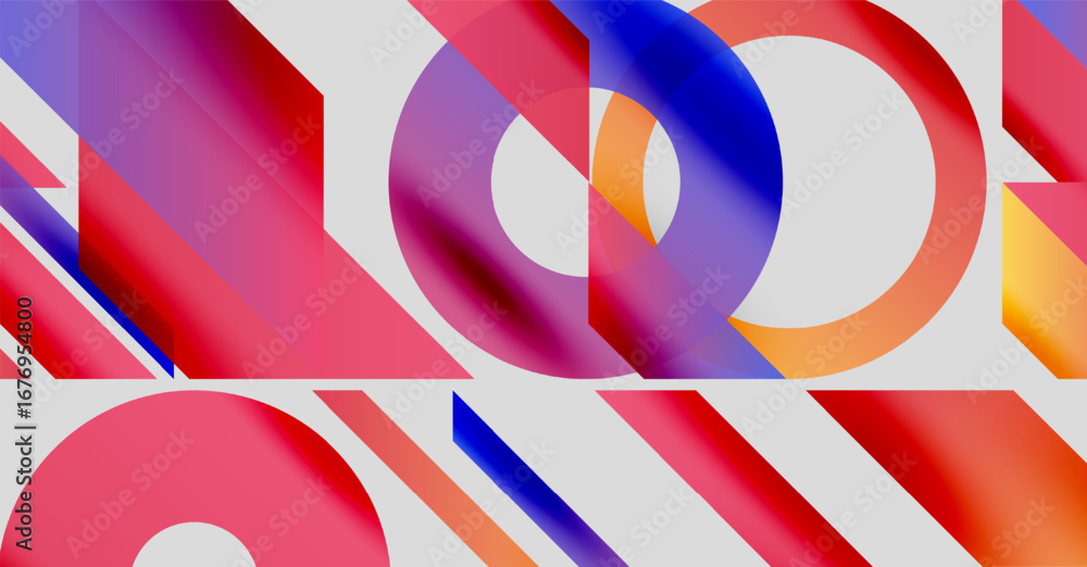 Poster abstract composition. overlapping circles, lines create vibrant, dynamic visual experience. bright c