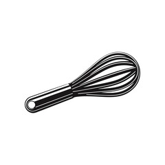 Whisk for Kitchen Utensils: A simple kitchen whisk, illustrated in a minimalistic style. Ideal for baking, cooking, or illustrating food-related themes.