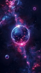 Obraz premium Futuristic neon glowing galaxies representing artificial intelligence exploring the mysteries of space and time