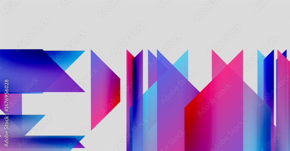 Poster abstract geometric shapes, vibrant colors, dynamic composition. modern design, gradients, sharp angl