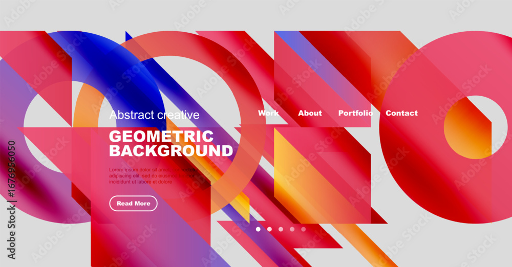 Aufkleber abstract website header design. overlapping colorful shapes create dynamic background. text details 