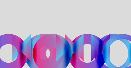 Abstract colorful circles overlap, creating dynamic visual effect. Gradient hues blend, forming modern design element.