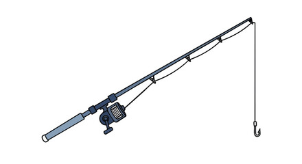 Illustration showcasing fishing rod equipment against a plain backdrop for angling recreation and leisure pursuits