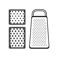 Kitchen Grater illustration: An illustration of a kitchen grater, with detailed design. This image show different grating style and is clean and modern. 