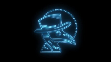Animated neon plague doctor head icon on black background medicine and history - Powered by Adobe