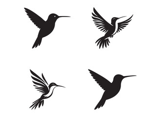 Hummingbird logo silhouette vector illustration, hummingbird logo vector icon illustration, colibri flying bird logo vector silhouette, humming birds silhouette vector illustration on white background