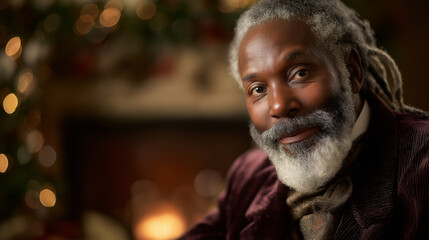 Fototapeta premium Santa Claus relaxing by the fireplace at Christmas